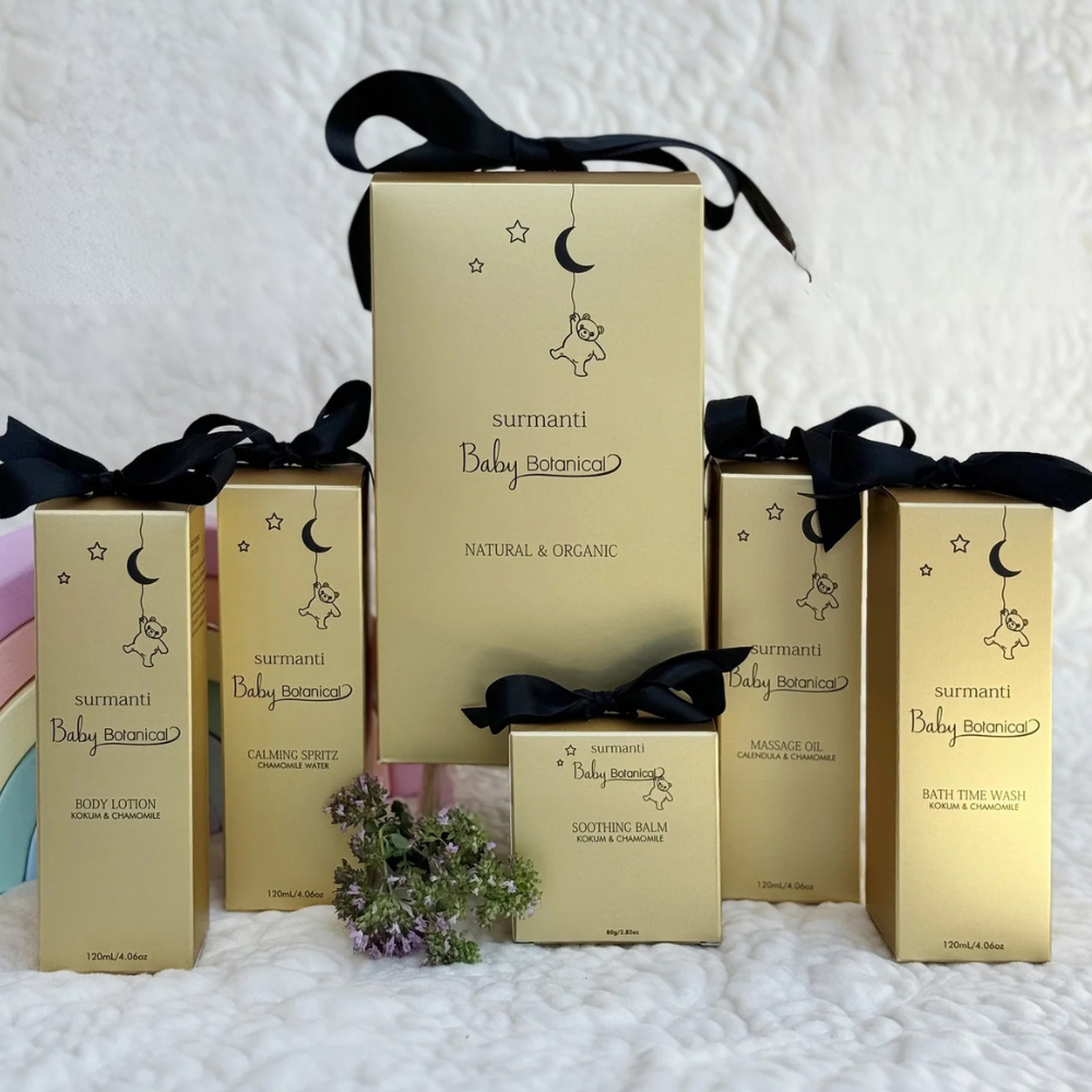 Surmanti Baby Botanical Gift Set - Newborn Skincare in Gold Gift Box