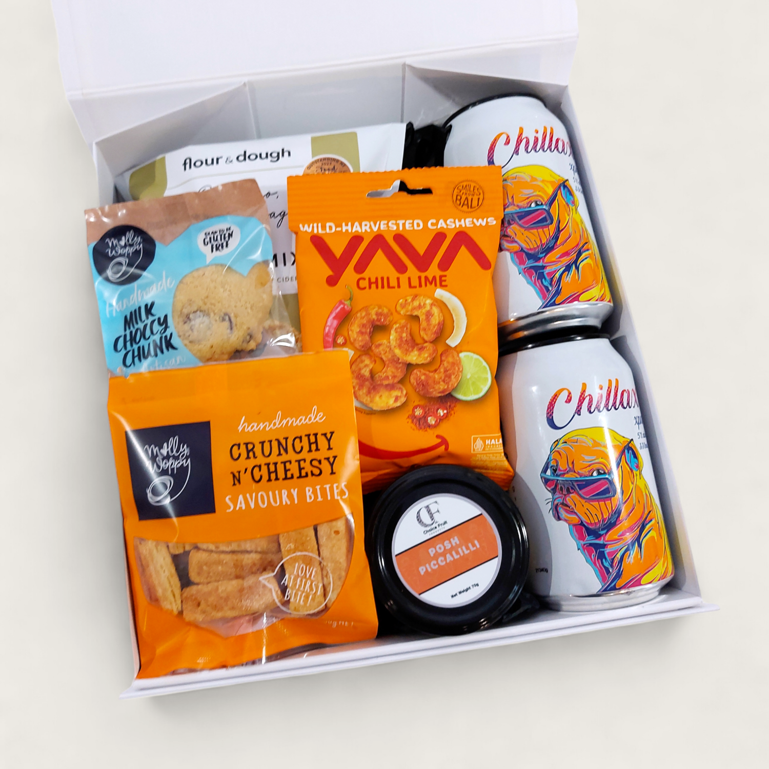 Beer O'clock with two crafty beers, beer bread, and nibbles. Presented in a modern Gift Box.