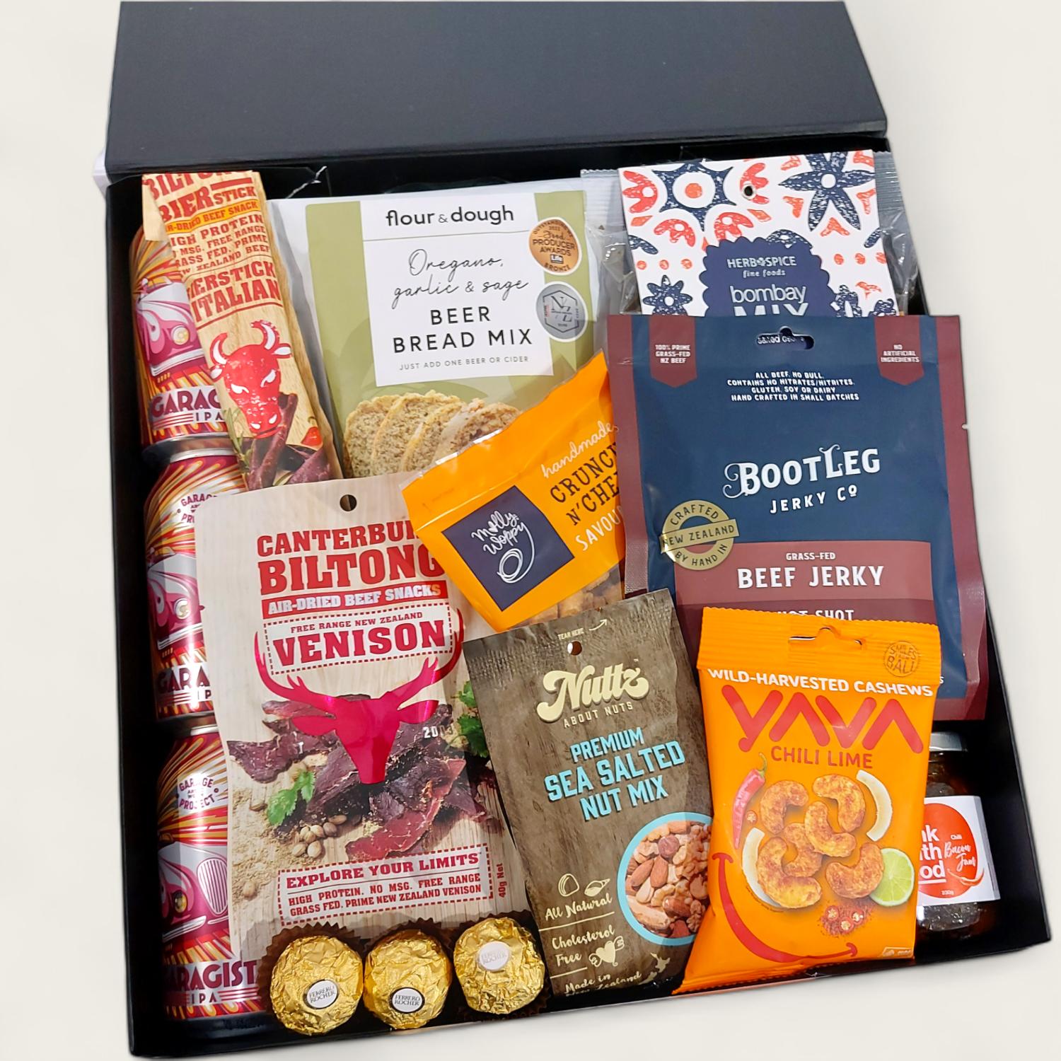 The Goods -Venison Biltong, Jerky, Beer, & Bacon Relish Gift Hamper