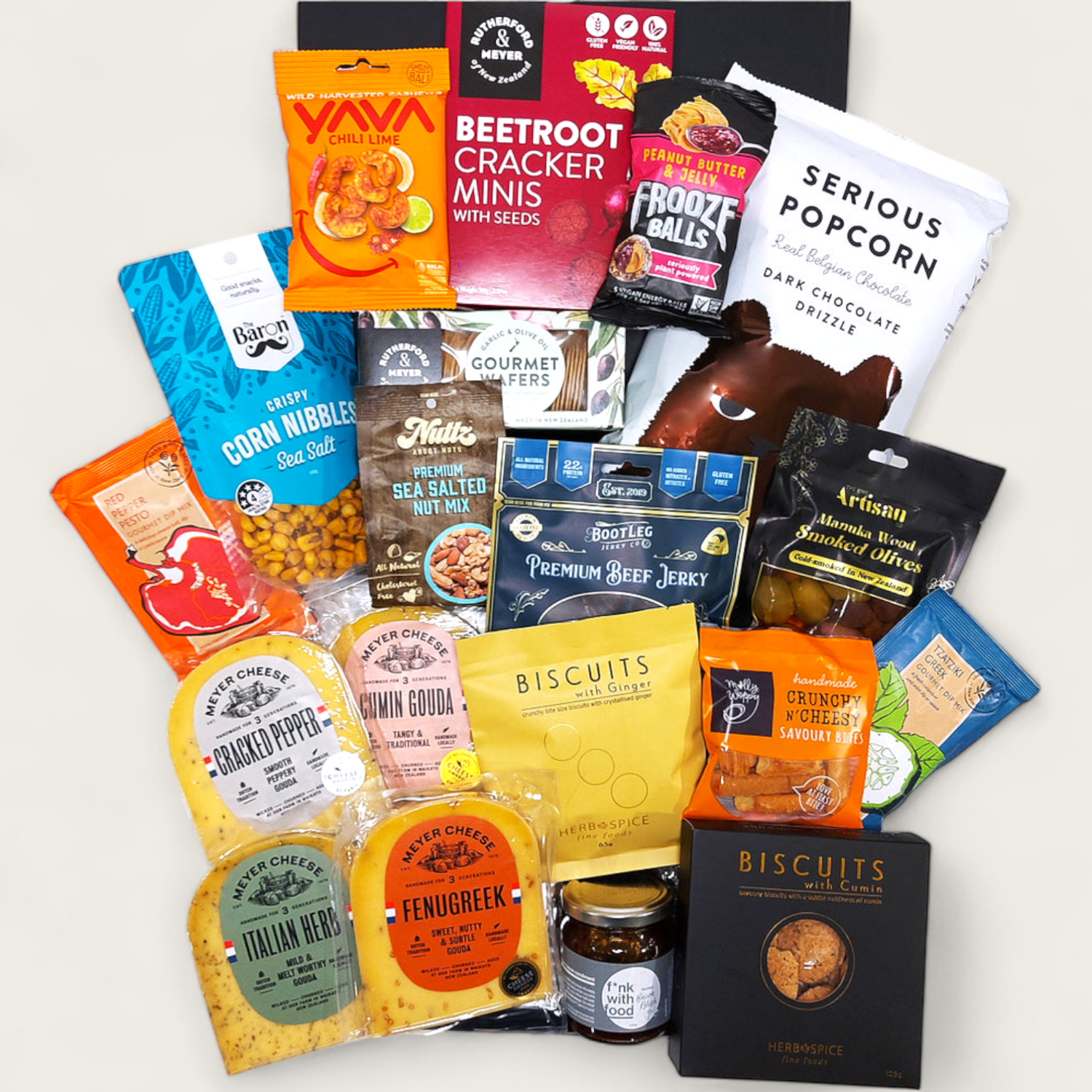 wicked eats cheese and nibbles gift box. Presented in a modern gift box.