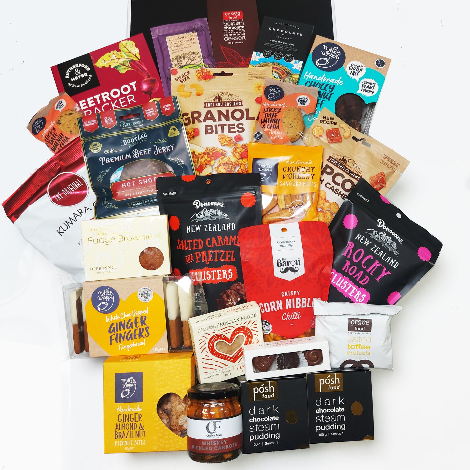 Morish gift box. Large corporate non alcoholic gift hamper with cookies, chocolate, mouse, popcorn, granola & more.