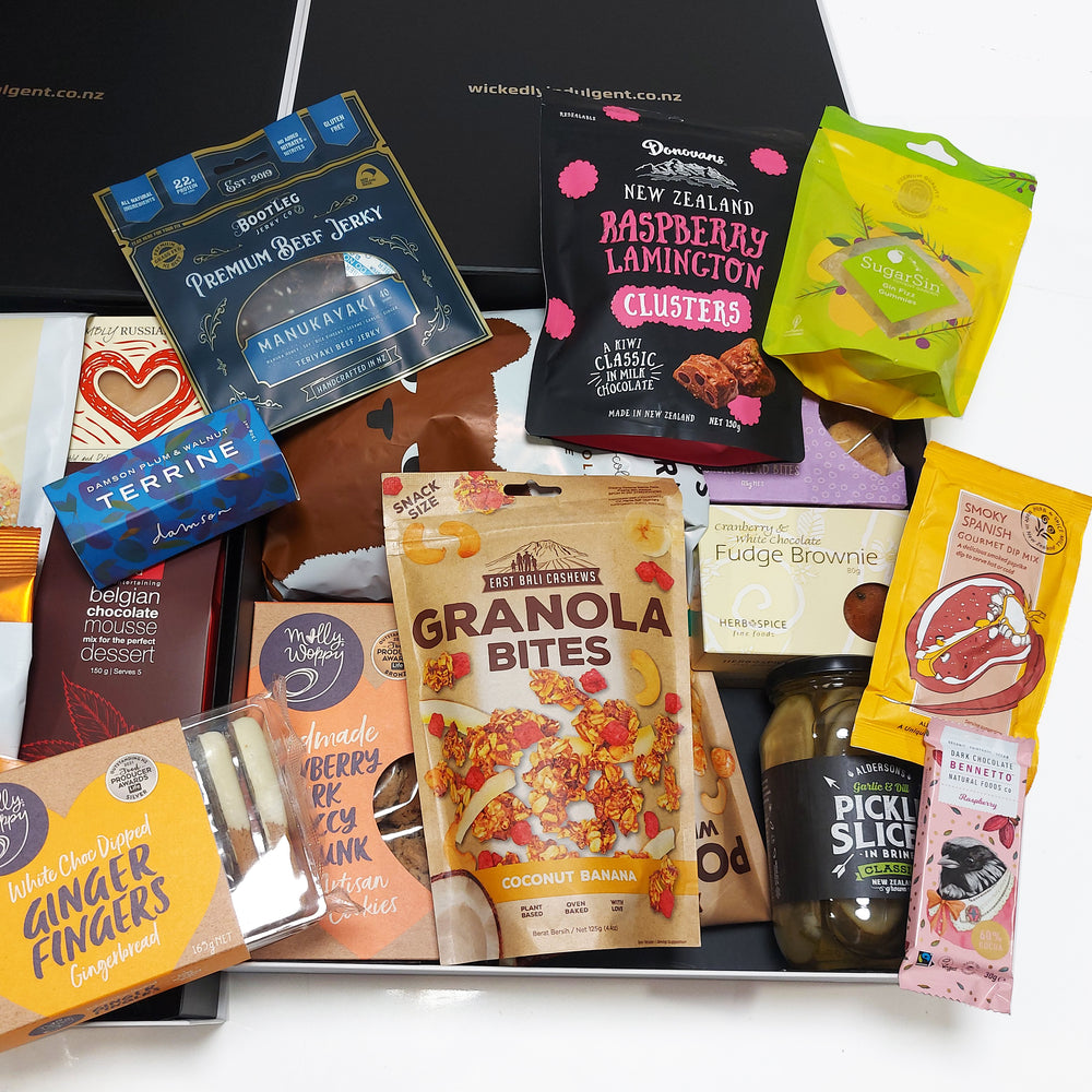Pick N Mix large corporate gift basket with Chutney, Sauces, Chocolates and loads of snacks, all presented in two Modern Gift Boxes.