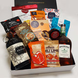 Rum gift hamper with Appletons & Kraken rum, chips, nuts, chocolate, beer infused jelly and more all presented in a modern gift box.