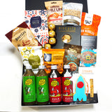 Non Alcoholic gift basket with drinks, chocolate, dukkah, jerky and more. Presented in a modern gift box.