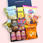 Craft beer gift box with Garage Project beer, beer bread mix, tortilla chips, biltong, nut mix, pretzels and savoury snacks.