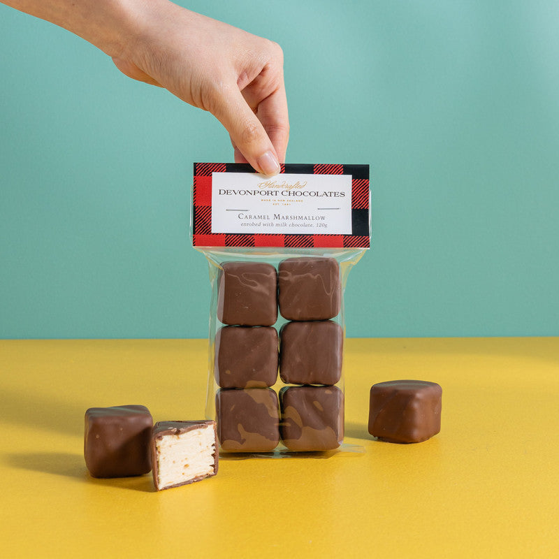 Devonport Milk Chocolate coated Caramel Marshmallows.