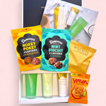 Glow and Graze Mother’s Day gift box with pamper products, chocolate and snacks in luxury NZ hamper