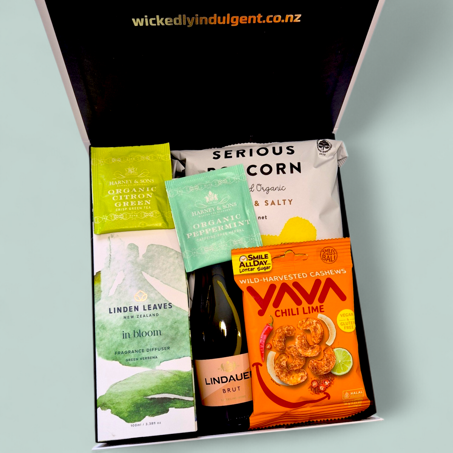 Gluten free, dairy free gift hamper with treats, popcorn, nuts and luxury gifts NZ