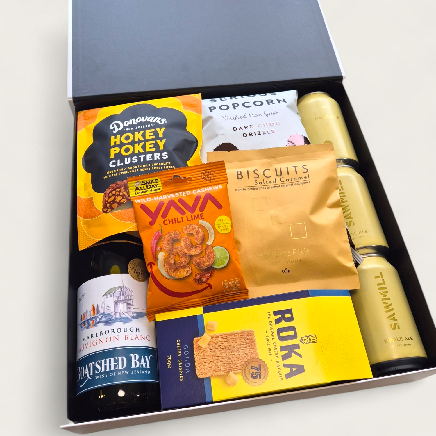 Beer & wine gift hamper for him & her. Presented in a modern gift box.