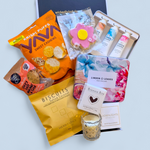 Luxury Mother’s Day gift box with Linden Leaves pamper set, candle, biscuits, cookie and snacks in signature packaging