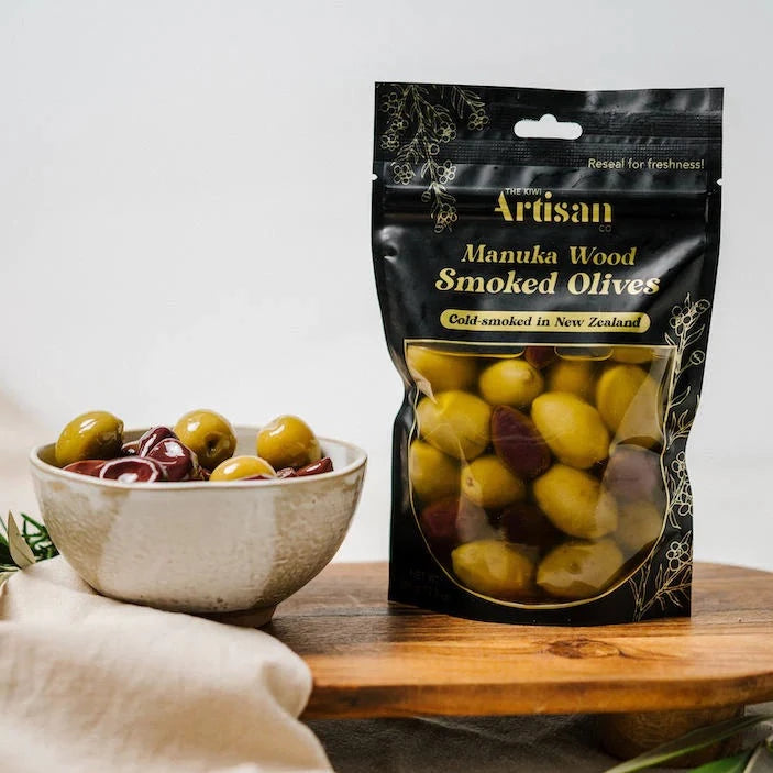 kiwi artisan manuka wood smoked olives to add to your gift box.