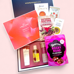Mother’s Day gift hamper with hand cream, bath soak, body oil and gourmet treats in a luxury gift box