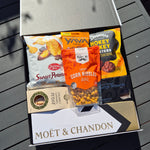 Moët champagne gift box NZ with chocolate, snacks and gourmet treats