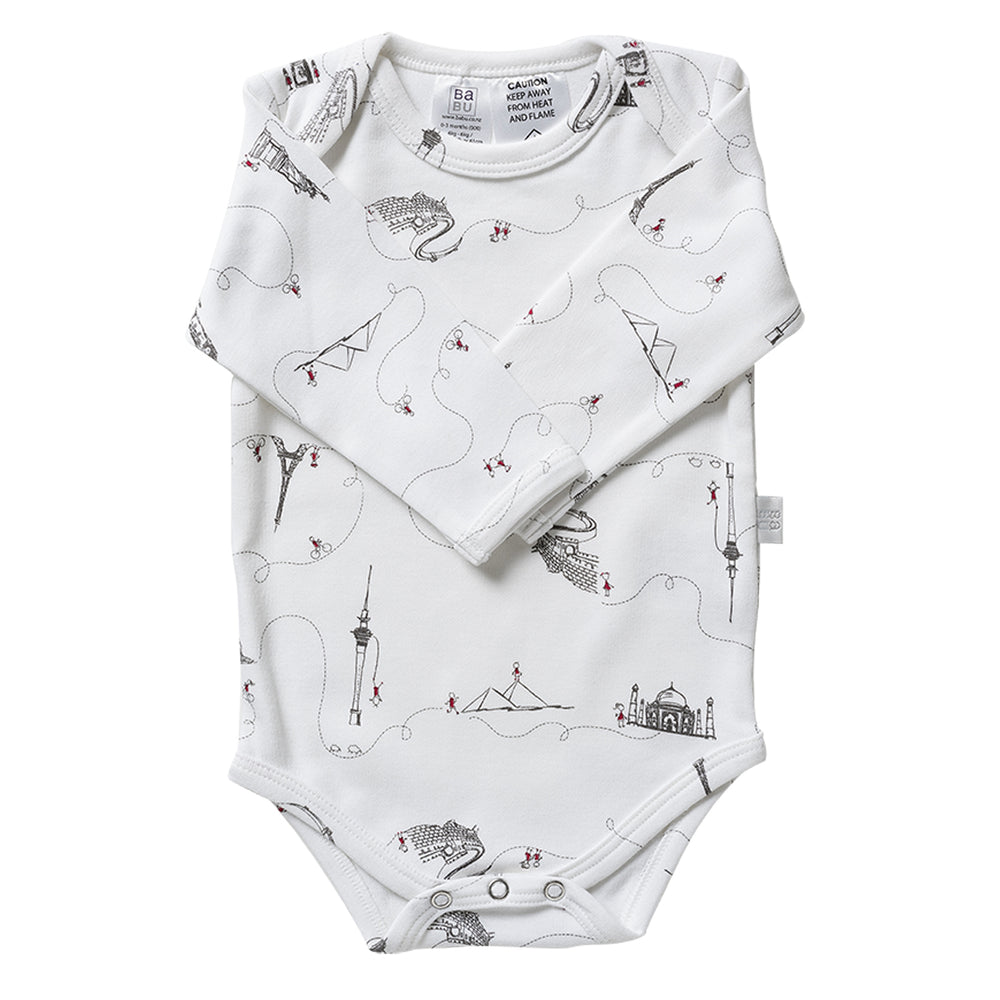 Globe Trotter Babu Organic Bodysuit, the perfect addition to your baby gift basket.