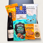 wine and snacks in a modern gift box.