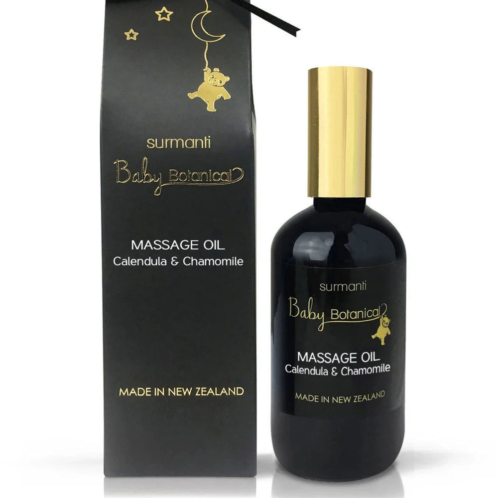Surmanti Baby botanicals massage oil, the perfect addition to your baby gift hamper.