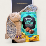 Kids Easter gift hamper with soft bunny toy, chocolates and sweet treats