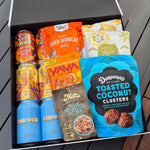 Gift box for him with craft beer and gourmet snacks including nuts, popcorn and chocolate, delivered NZ wide