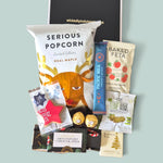 Christmas Cracker festive gift box with Devonport Chocolate Christmas Cracker, maple popcorn, gingerbread, chocolates, olives and gourmet sweet and savoury treats.