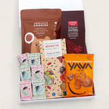 Dairy Free Chocolate Lovers Gift Hamper with Mousse, Cacao Cashews, Cookies & Chocolate. Presented in a Modern Gift Box.