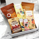 Gluten Free & Dairy Free Chocolate Lovers Gift Hamper with Chocolate, Cookies and Cashews. Presented in a modern Gift Box