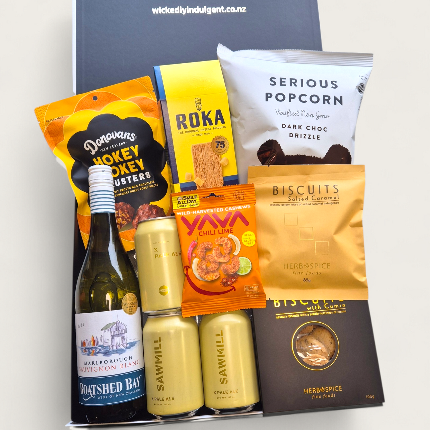 Beer, wine and food. Presented in a modern gift box.