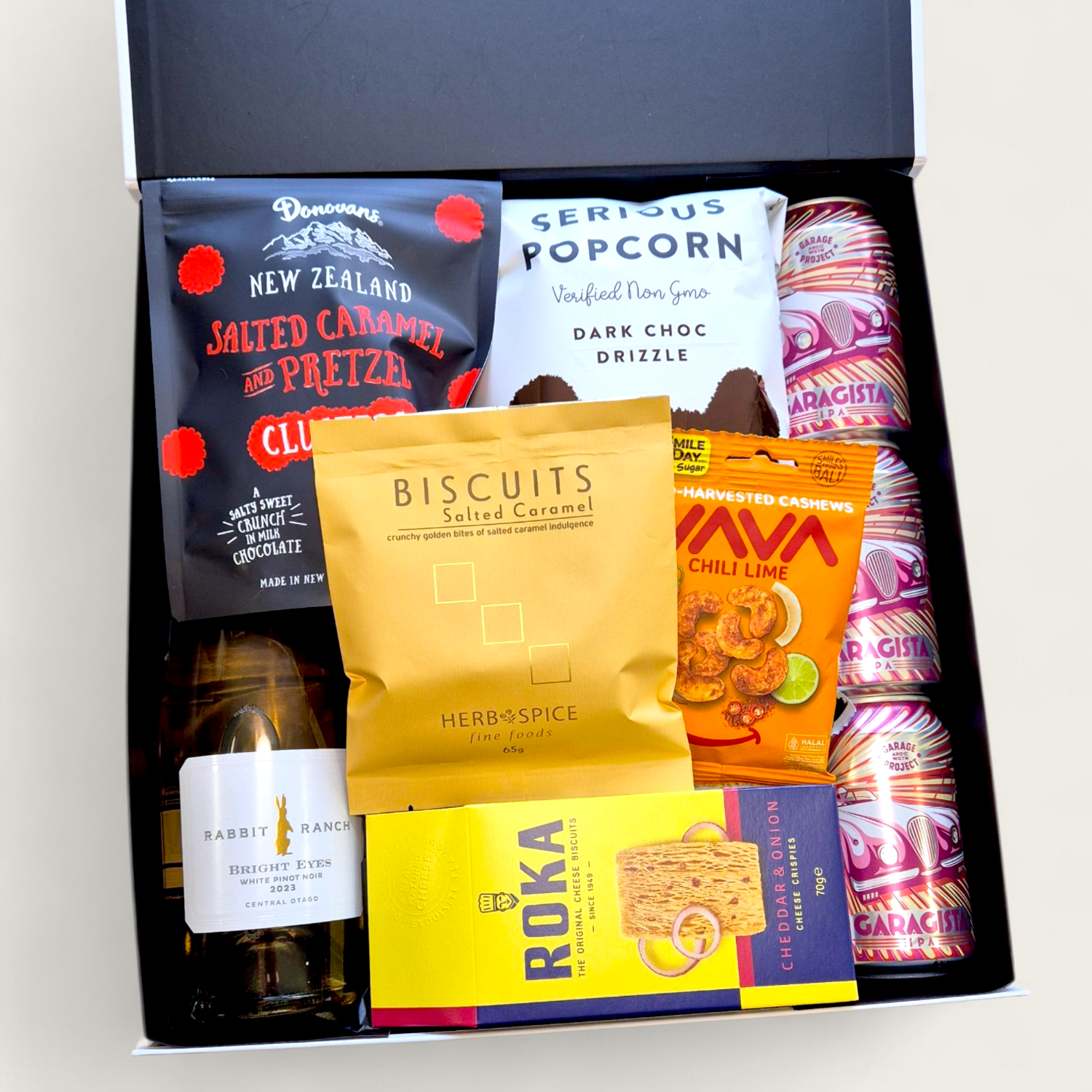 Beer & wine gift hamper for him & her. Presented in a modern gift box.