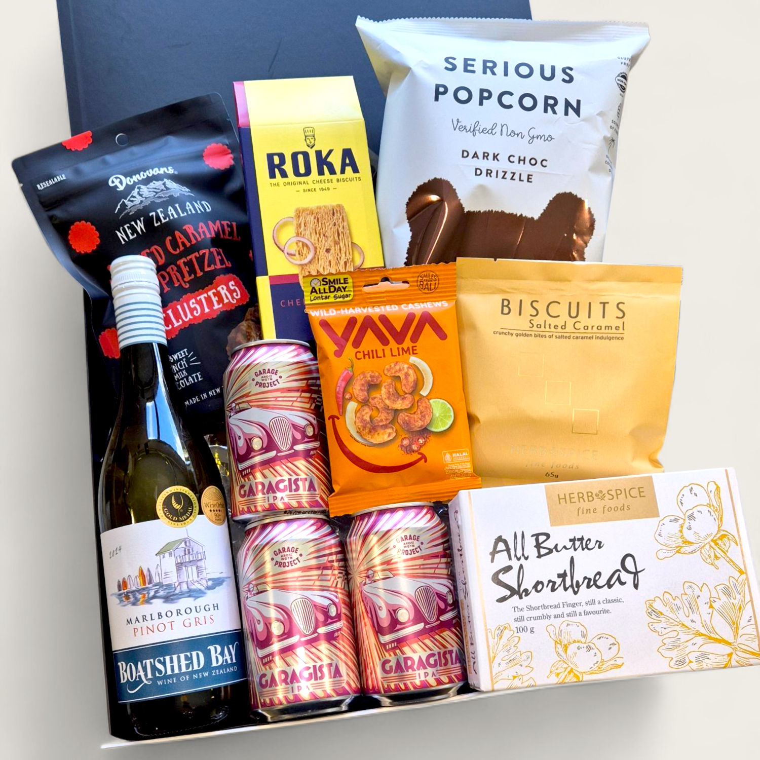 Beer & wine gift hamper for him & her. Presented in a modern gift box.