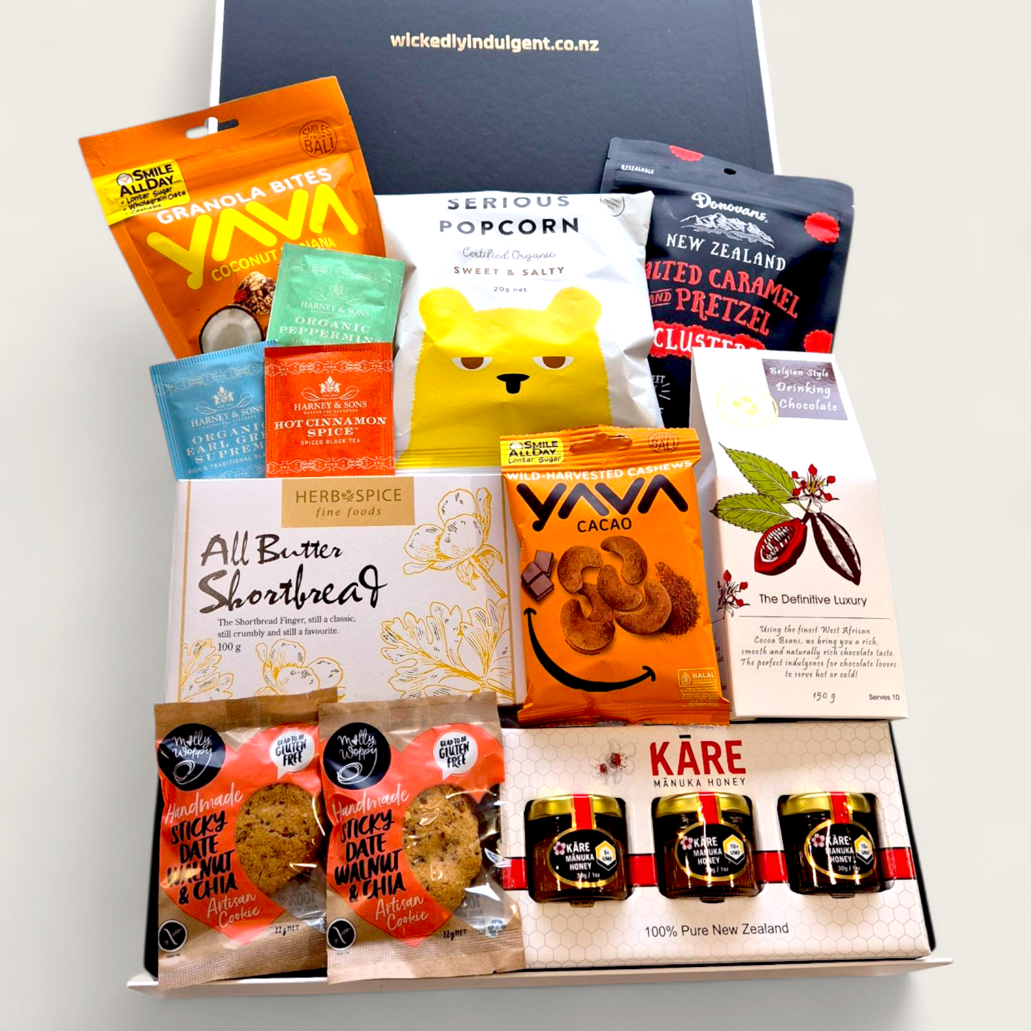 Pick me up gift basket suitable for any occasion with manuka honey, tea, & shortbread.