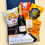 champagne gift hamper with Moët, sweet and savoury snacks NZ