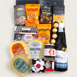 Savour the Flavour gift basket with wine, cheese & condiments beautifully presented in a modern gift box.