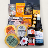 Savour the Flavour gift basket with wine, cheese & condiments beautifully presented in a modern gift box.