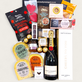 Simply the Best Champagne gift basket with Cheese, Chutney, Chocolate, Nuts & more all presented in a modern Gift Box.