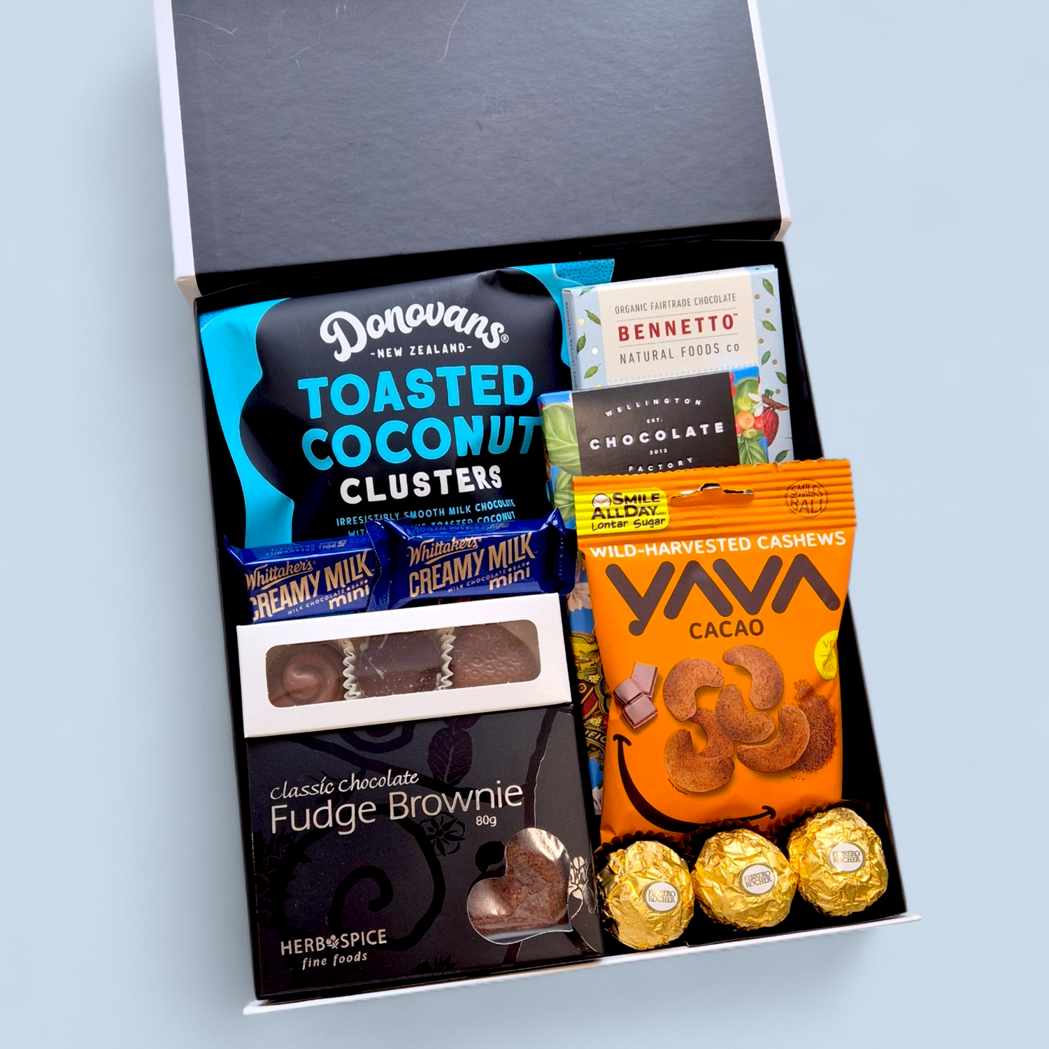 Chocolate lovers gift box NZ with premium chocolate treats, snacks and indulgent sweets