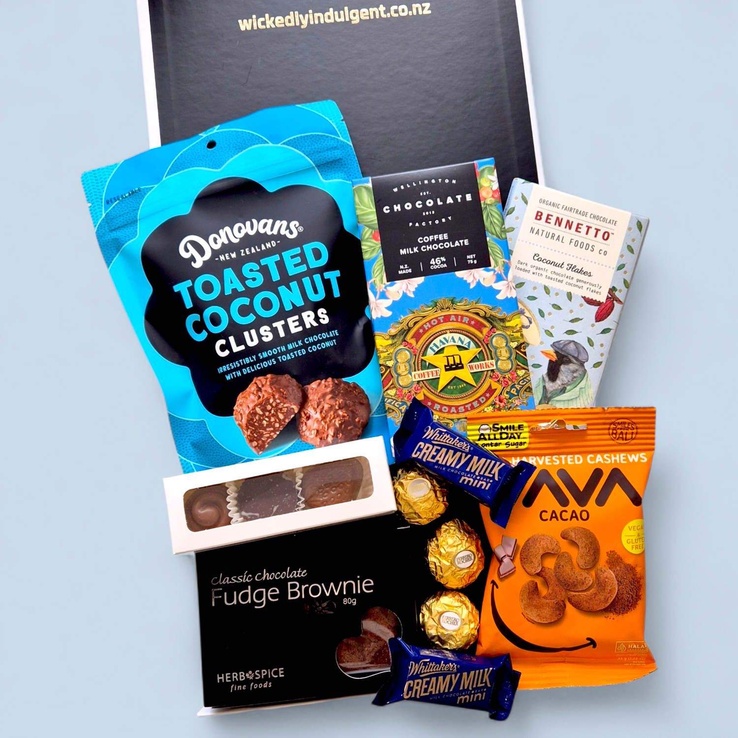 Chocolate lovers gift box NZ with premium chocolate treats, snacks and indulgent sweets