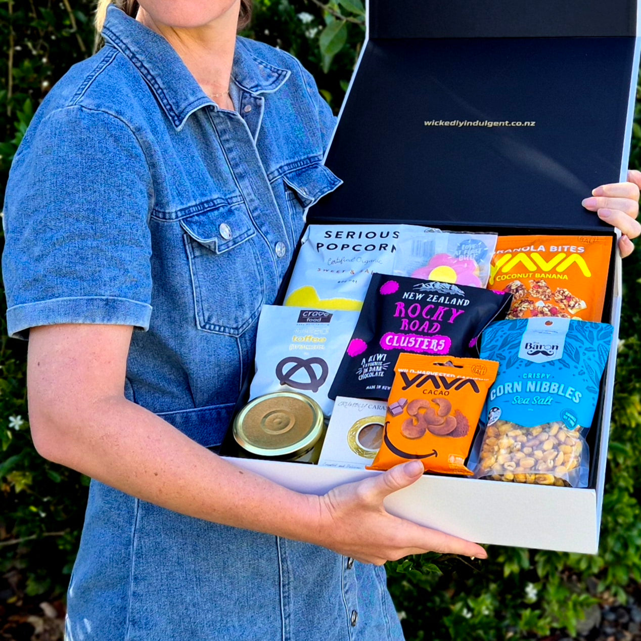 Sweet tooth gift hamper presented in a modern gift box