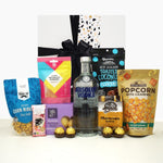 100% Chance of vodka- Absolut vodka gift basket with sweet and savoury gourmet nibbles all presented in a modern Gift Box.