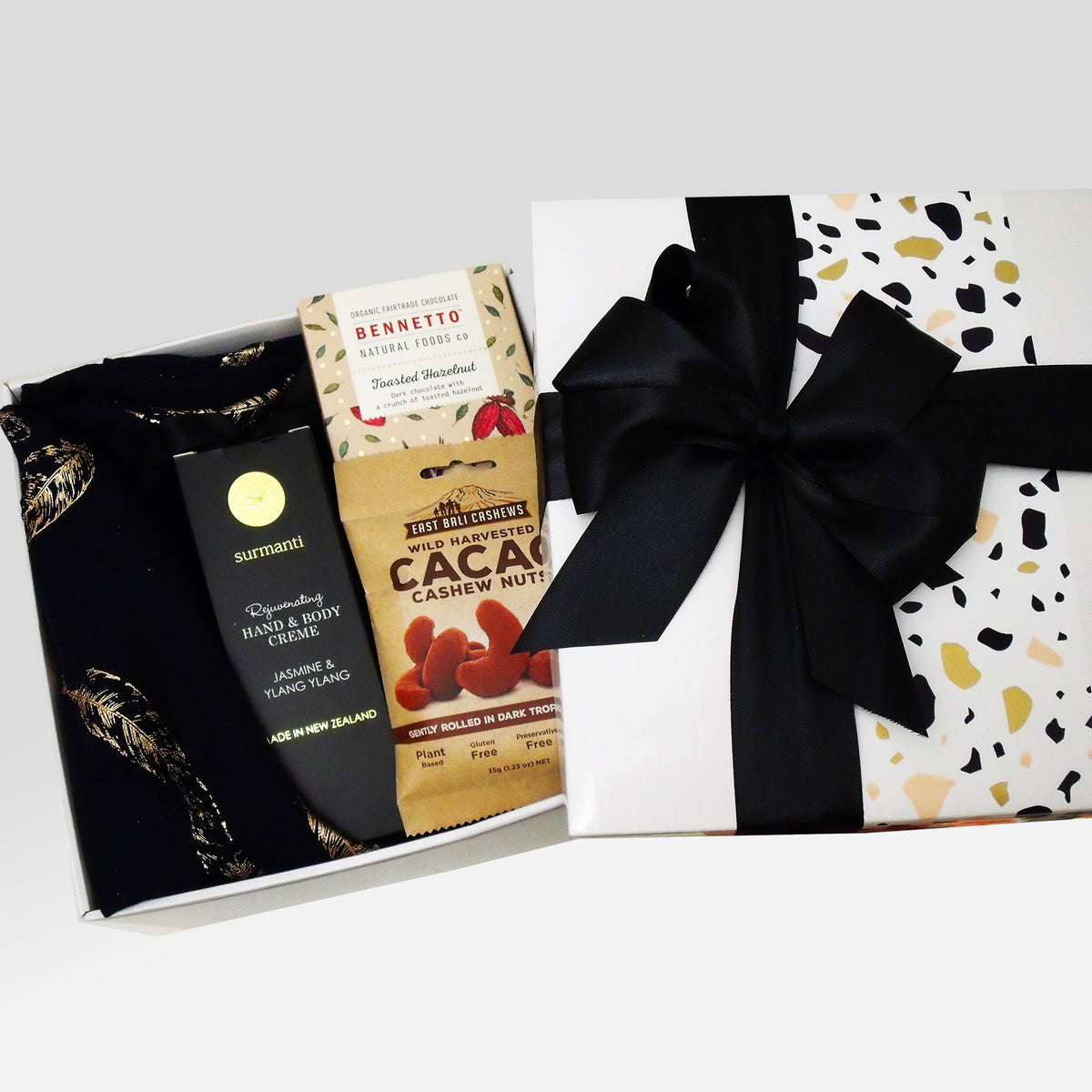 Dairy Free & Gluten Free Gift hamper presented in a gift box.