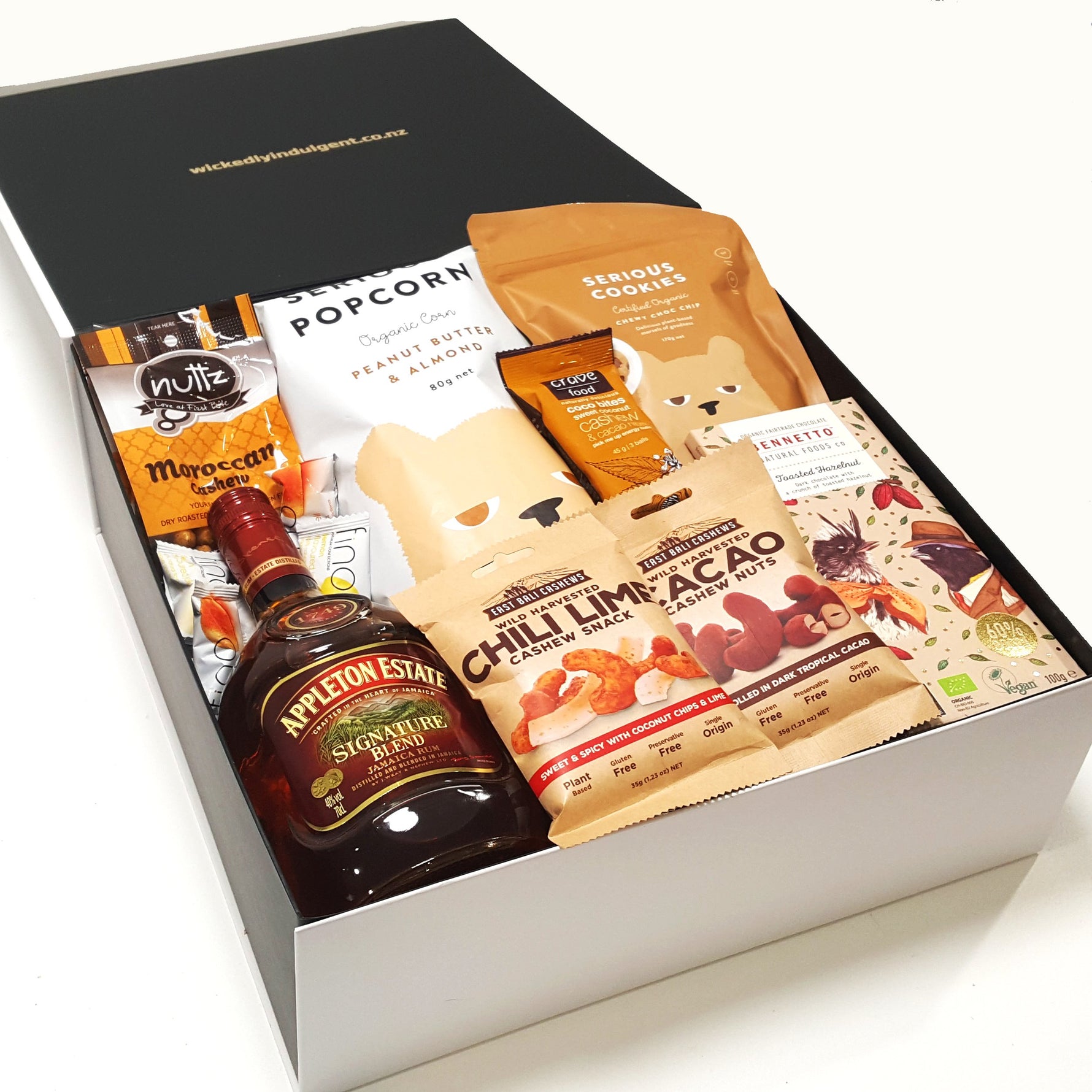 Gluten Free & Dairy Free Gift Hamper with Appletons Rum, Chocolate & Nuts & Popcorn.