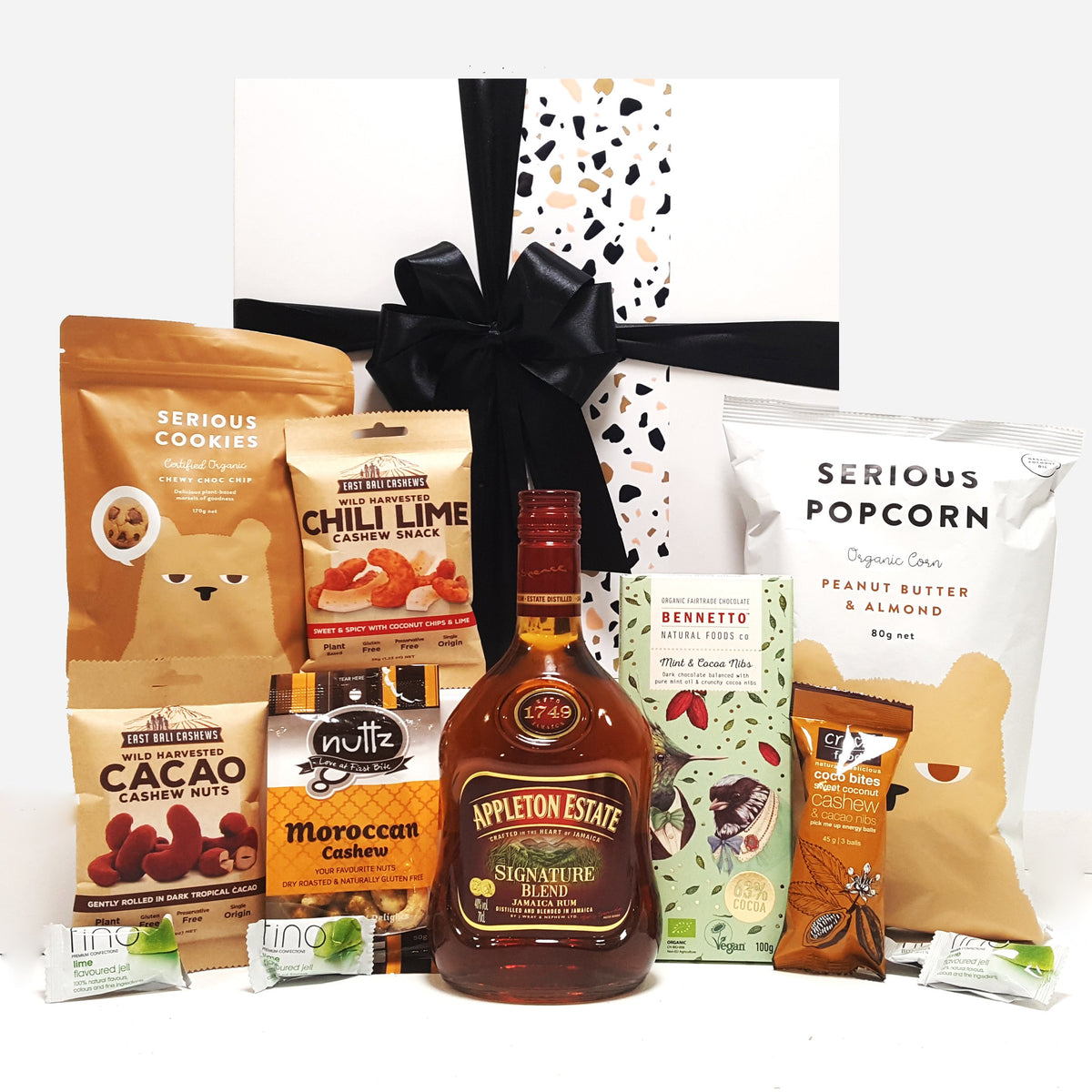 Gluten Free & Dairy Free Gift Hamper with Appletons Rum, Chocolate & Nuts & Popcorn.
