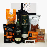 On the Rocks Corporate gift basket with whisky, chocolate, nuts and popcorn all presented in a modern gift box.