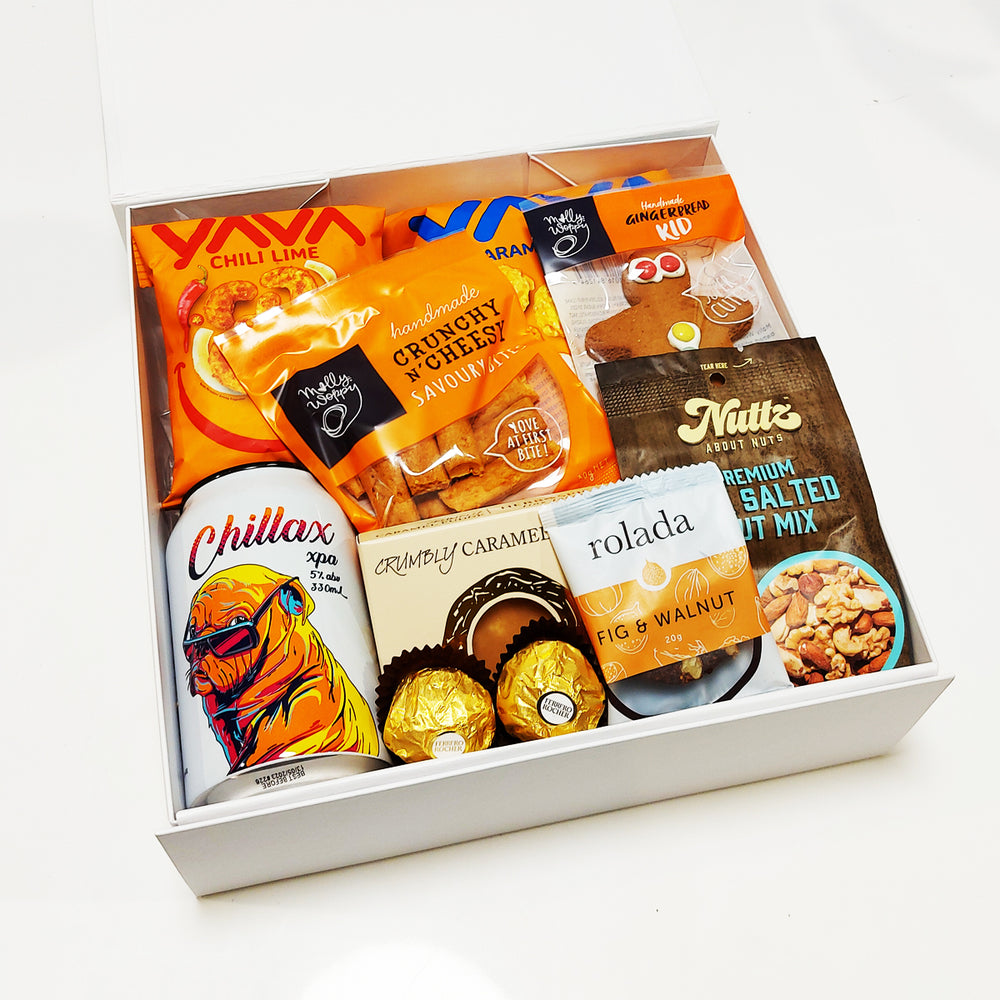 Lazy Sundays Craft Beer and snacks gift box for men.