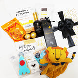 Little Miss or Mister New Baby Gift with Lily & George Comforter, Surmanti Baby Oil & Yummy snacks.