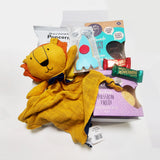 Snuggle Time box with a Lily and george comforter, cookies, chocolate and Popcorn. Presented in a Modern gift Box.